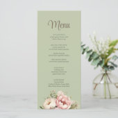 Elegant Sage Green Peony Floral Wedding Menu (Staand voorkant)