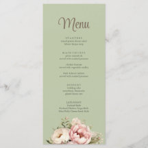 Elegant Sage Green Peony Floral Wedding Menu