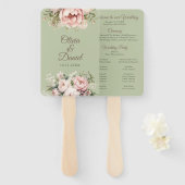 Elegant Sage Green Peony Floral Wedding Program Handwaaier (Voorkant en achterkant)