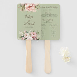 Elegant Sage Green Peony Floral Wedding Program Handwaaier