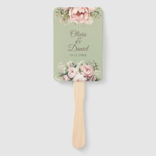 Elegant Sage Green Peony Floral Wedding Program Handwaaier (Voorkant)