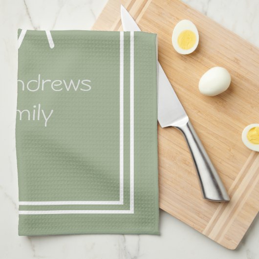 Elegant Sage Green Persoonlijke Monogrammen Theedoek (Quarter Fold)