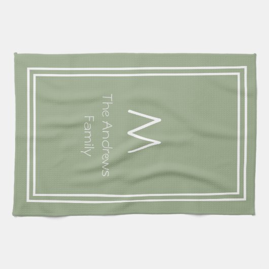Elegant Sage Green Persoonlijke Monogrammen Theedoek (Horizontaal)