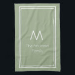 Elegant Sage Green Persoonlijke Monogrammen Theedoek<br><div class="desc">Elegant Sage Green Gepersonaliseerde keukenhanddoek met monoglicaties</div>
