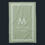 Elegant Sage Green Persoonlijke Monogrammen Theedoek<br><div class="desc">Elegant Sage Green Gepersonaliseerde keukenhanddoek met monoglicaties</div>