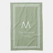 Elegant Sage Green Persoonlijke Monogrammen Theedoek (Verticaal)