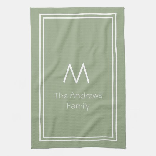 Elegant Sage Green Persoonlijke Monogrammen Theedoek (Verticaal)