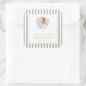 Elegant Sage Green Photo Baptism Vierkante Sticker (Tas)