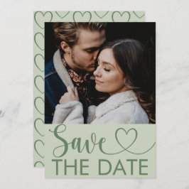 Elegant Sage Green Photo & Heart Save the Date