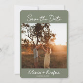 Elegant Sage Green Photo Save the Date Card (Voorkant)