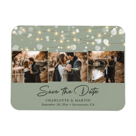 Elegant Sage Green Photo Save the Date Magnet Magneet (Horizontaal)