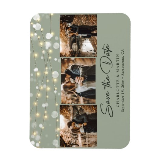 Elegant Sage Green Photo Save the Date Magnet Magneet (Verticaal)