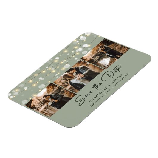 Elegant Sage Green Photo Save the Date Magnet Magneet (Linkerzijde)