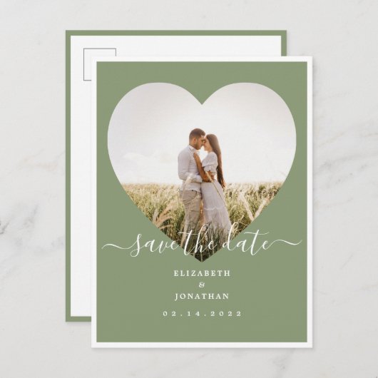Elegant Sage Green Photo Wedding Save the Date Aankondigingskaart (Voorkant / Achterkant)