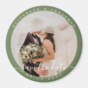 Elegant Sage Green Photo Wedding Save the Date Magneet