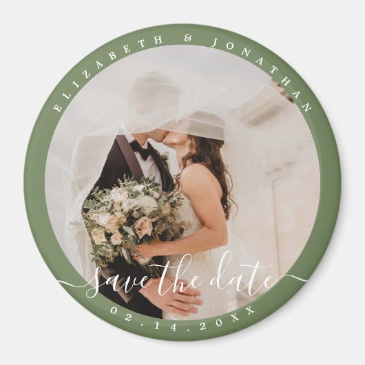 Elegant Sage Green Photo Wedding Save the Date Magneet (Voorkant)