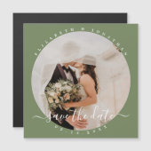 Elegant Sage Green Photo Wedding Save the Date Magnetische Uitnodiging (Voorkant / Achterkant)