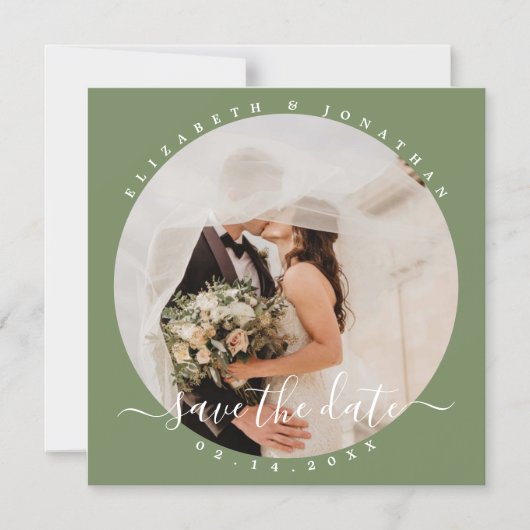 Elegant Sage Green Photo Wedding Save the Date Magnetische Uitnodiging (Voorkant)