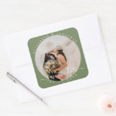 Elegant Sage Green Photo Wedding Save the Date Vierkante Sticker (Envelop)
