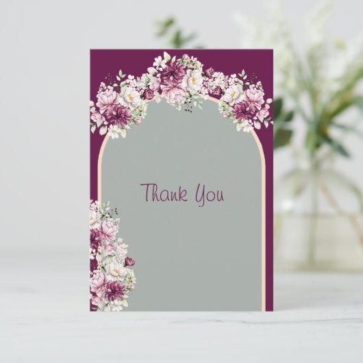 Elegant Sage Green Pink Burgundy Wedding Bedankkaart (Staand voorkant)