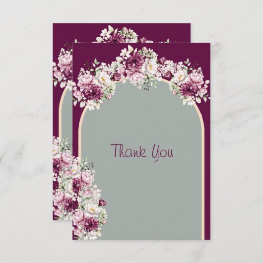 Elegant Sage Green Pink Burgundy Wedding Bedankkaart (Voorkant / Achterkant)