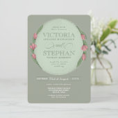 Elegant Sage Green Pink Floral Greenery Wedding Kaart (Staand voorkant)