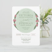 Elegant Sage Green Pink Floral Greenery Wedding Kaart (Staand voorkant)