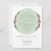 Elegant Sage Green Pink Floral Greenery Wedding Kaart (Voorkant)