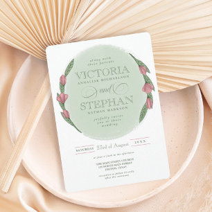 Elegant Sage Green Pink Floral Greenery Wedding Kaart