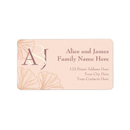 Elegant Sage Green & Pink Ginkgo Newly Wed Address Etiket