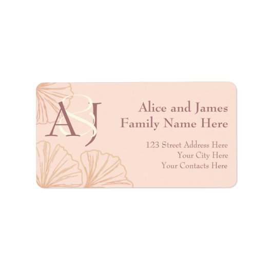 Elegant Sage Green & Pink Ginkgo Newly Wed Address Etiket (Voorkant)