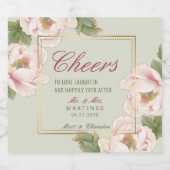 Elegant Sage Green & Pink Peony Floral Wedding Sparkling Wijnetiket (Enkel label)