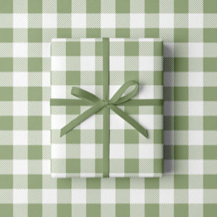 Elegant Sage Green Plaid Patroon Cadeaupapier