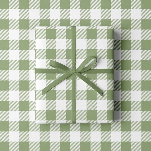 Elegant Sage Green Plaid Patroon Cadeaupapier