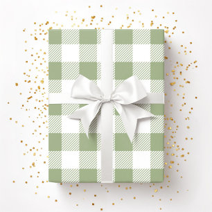 Elegant Sage Green Plaid Patroon Cadeaupapier