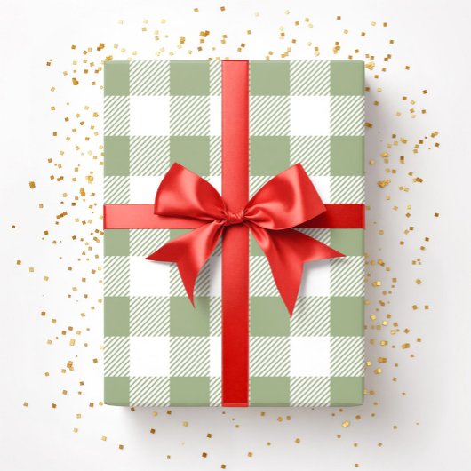 Elegant Sage Green Plaid Patroon Cadeaupapier