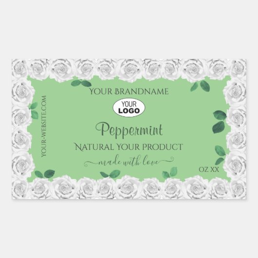 Elegant Sage Green Product Labels White Roses Logo (Voorkant)