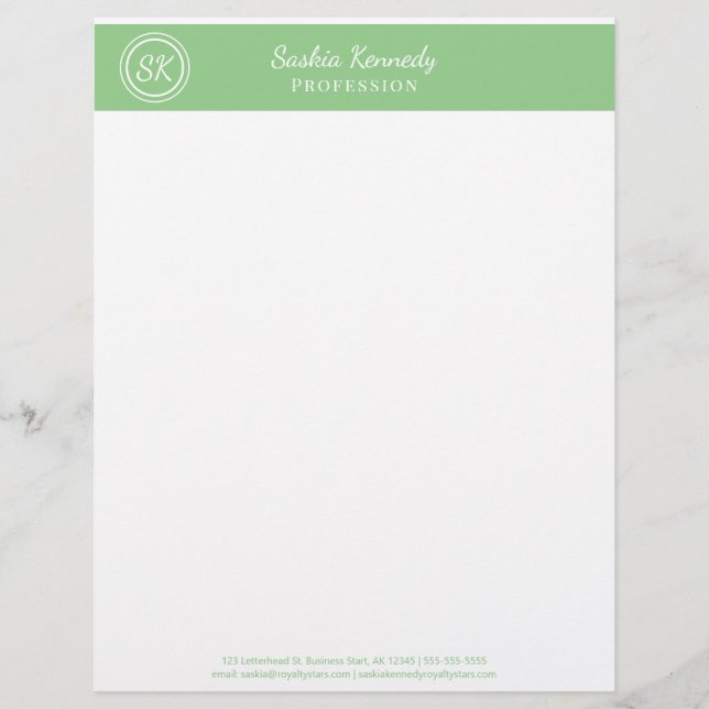 Elegant Sage Green Professional Monogram Business Briefhoofd (Voorkant)