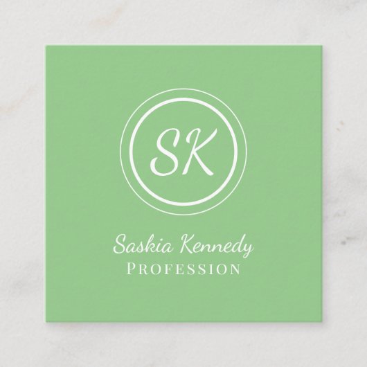 Elegant Sage Green Professional Monogram Vierkante Visitekaartje (Voorkant)