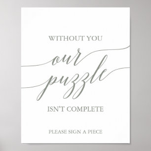 Elegant Sage Green Puzzle Guestbook Sign Poster