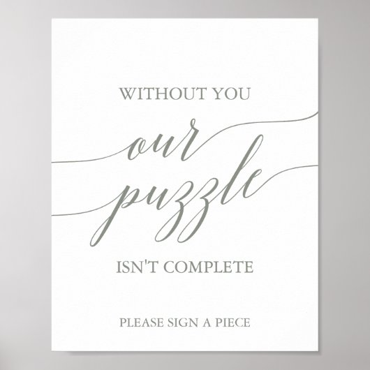 Elegant Sage Green Puzzle Guestbook Sign Poster (Voorkant)