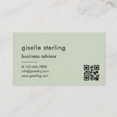 Elegant Sage Green QR Code Minimalistisch Monogram Visitekaartje (Achterkant)