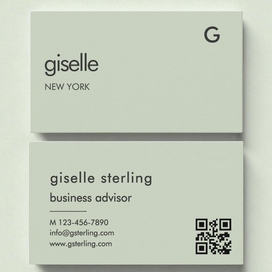 Elegant Sage Green QR Code Minimalistisch Monogram Visitekaartje