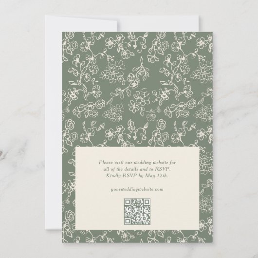 Elegant Sage Green QR Code RSVP Victorian Wedding Kaart (Achterkant)