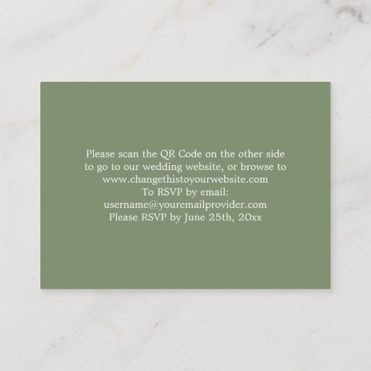 Elegant Sage Green QR Code Website RSVP Card Informatiekaartje (Achterkant)