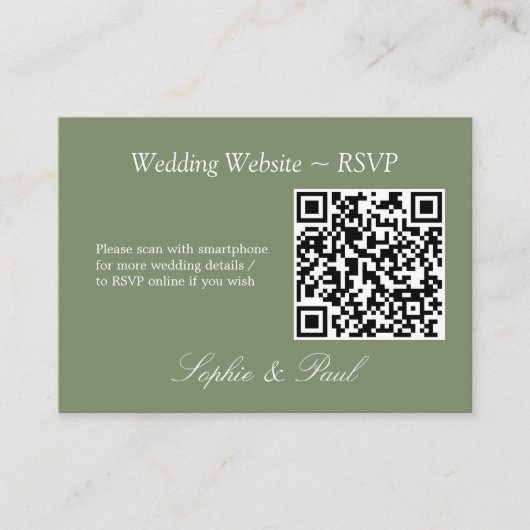 Elegant Sage Green QR Code Website RSVP Card Informatiekaartje (Voorkant)