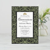 Elegant Sage Green Quinceanera Invitation  Kaart (Staand voorkant)