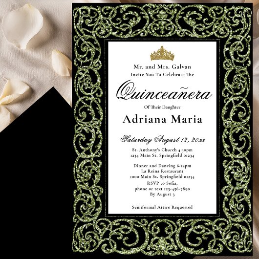 Elegant Sage Green Quinceanera Invitation  Kaart