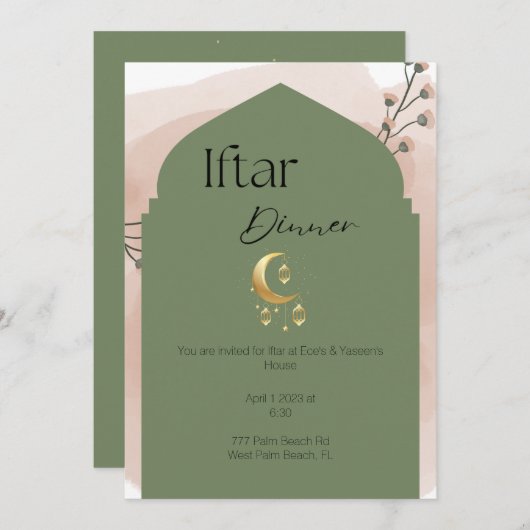 Elegant Sage Green Ramadan Iftar Invitation Kaart (Voorkant / Achterkant)