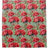 Elegant Sage Green Red Roses Shower Curtain Douchegordijn (Voorkant)